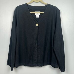 Country Wear Casuals black linen rayon boxy lagenlook cardigan jacket, large.